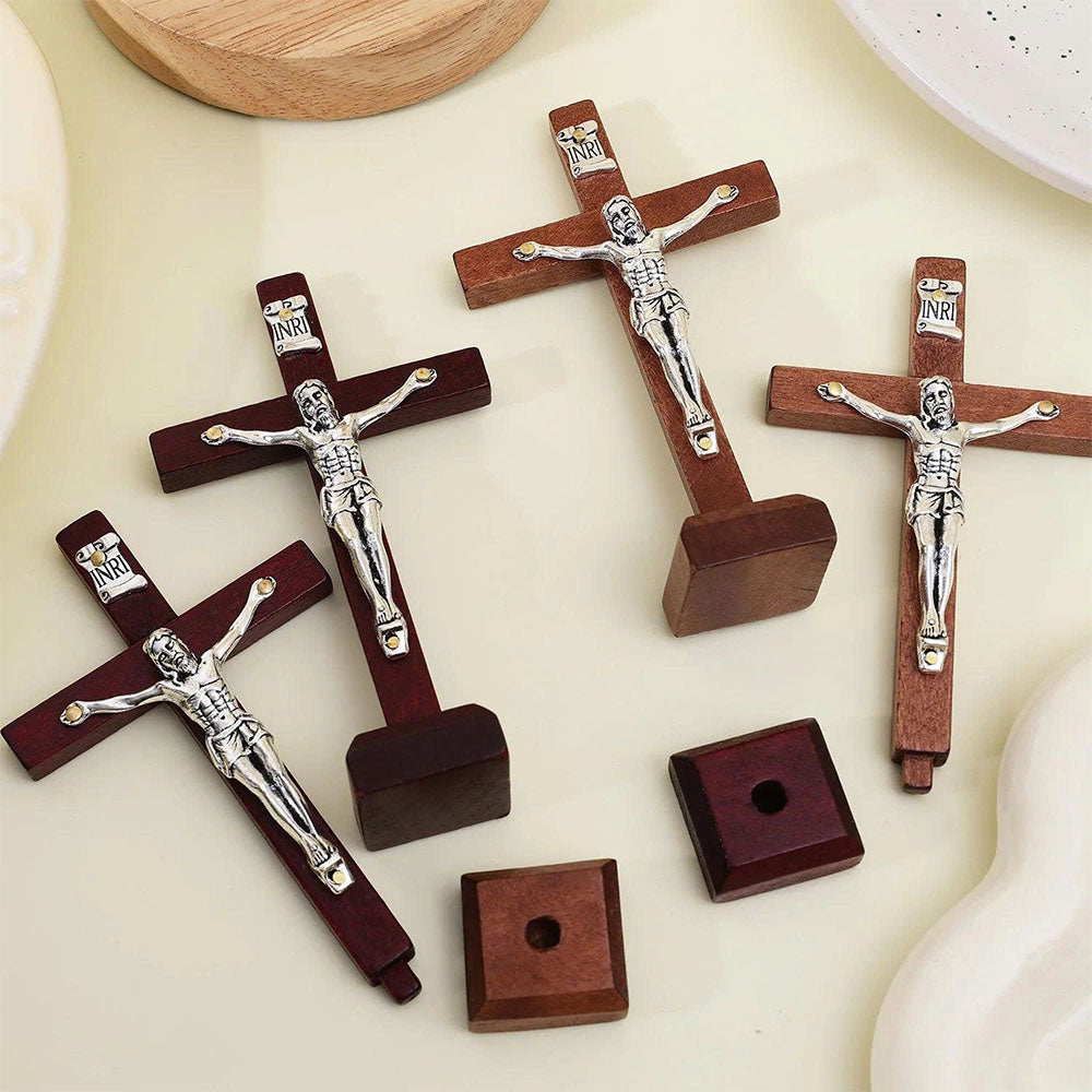 Prayergloww Wooden Jesus Cross Figurine with Stand