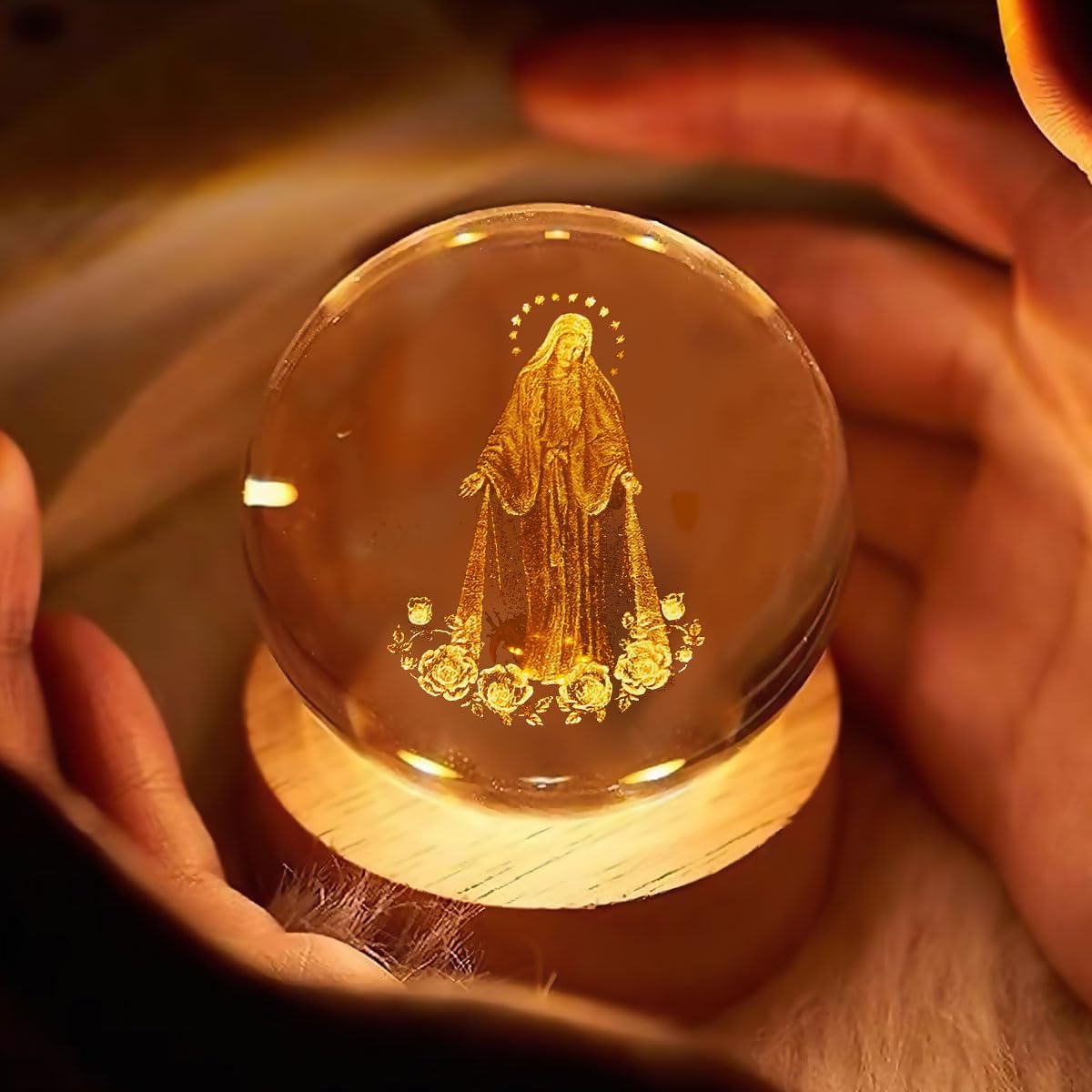 3D Crystal Virgin Mary and Jesus Statue Figurine