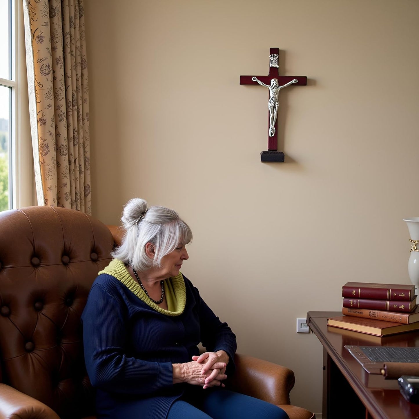 Prayergloww Wooden Jesus Cross Figurine with Stand