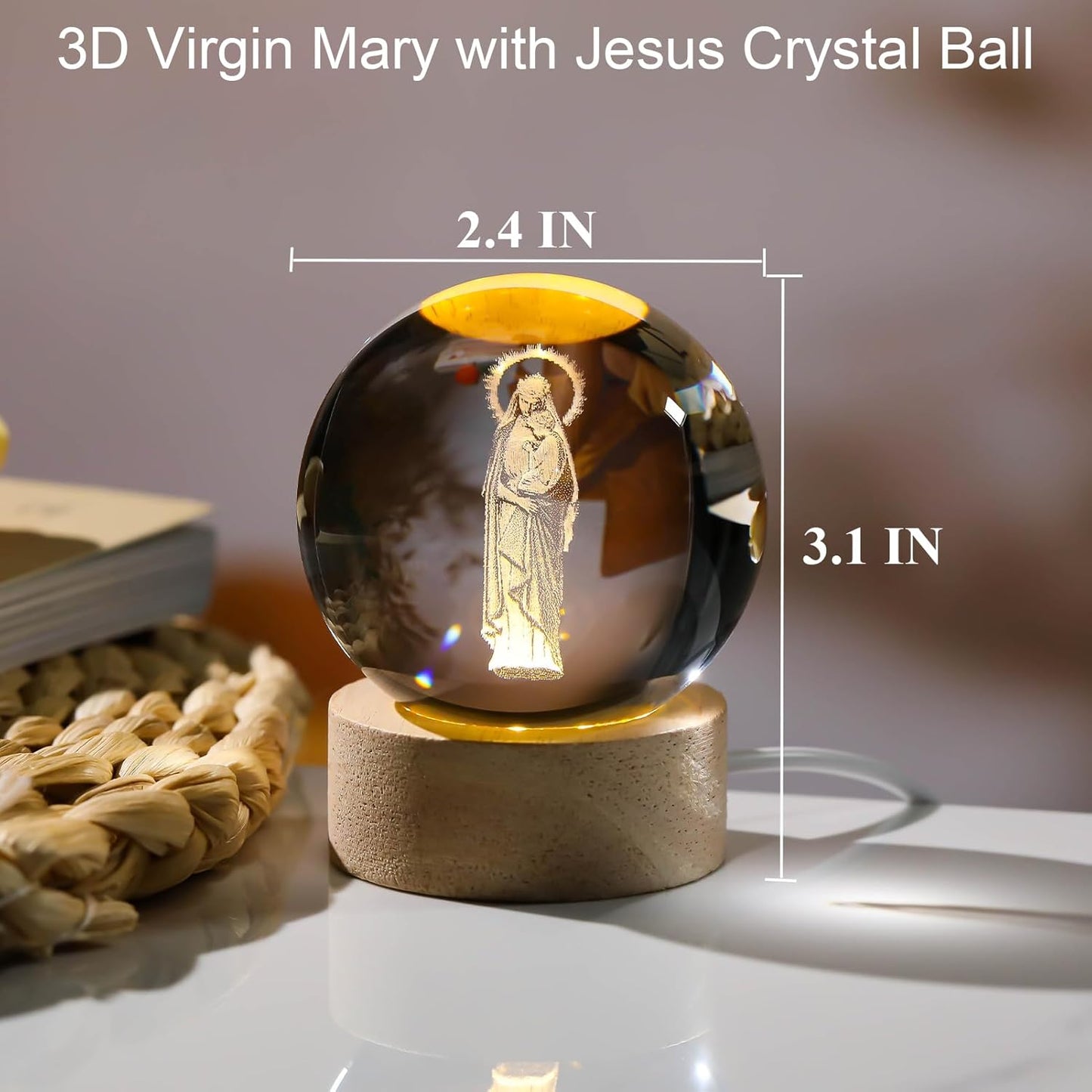 3D Crystal Virgin Mary and Jesus Statue Figurine
