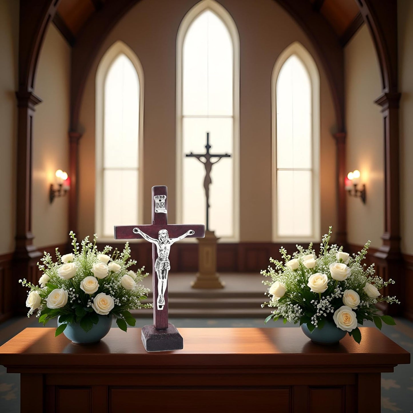 Prayergloww Wooden Jesus Cross Figurine with Stand