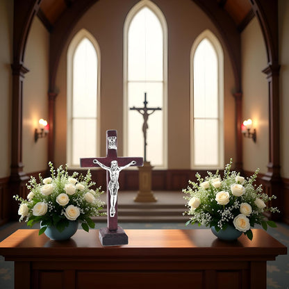 Prayergloww Wooden Jesus Cross Figurine with Stand