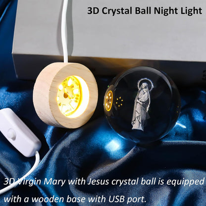 3D Crystal Virgin Mary and Jesus Statue Figurine