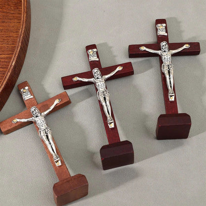 Prayergloww Wooden Jesus Cross Figurine with Stand