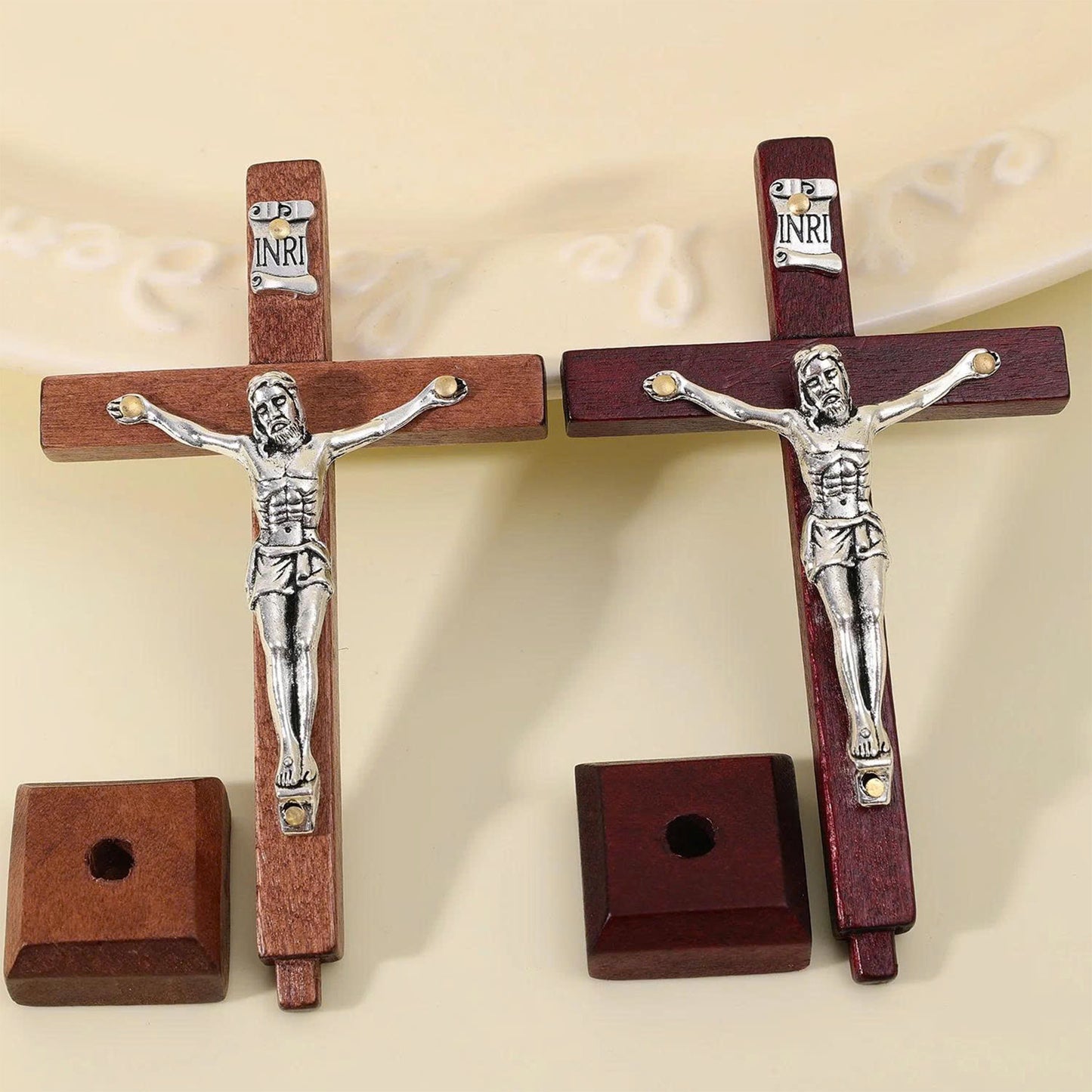 Prayergloww Wooden Jesus Cross Figurine with Stand