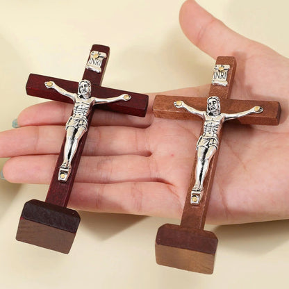 Prayergloww Wooden Jesus Cross Figurine with Stand